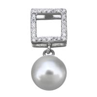 Cultured Pearl Sterling Silver Pendants, 925 Sterling Silver, with Freshwater Pearl, micro pave cubic zirconia, 20mm Approx 