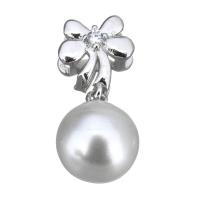 Cultured Pearl Sterling Silver Pendants, 925 Sterling Silver, with Freshwater Pearl, micro pave cubic zirconia, 18mm Approx 