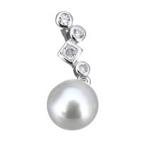 Cultured Pearl Sterling Silver Pendants, 925 Sterling Silver, with Freshwater Pearl, micro pave cubic zirconia, 22mm Approx 