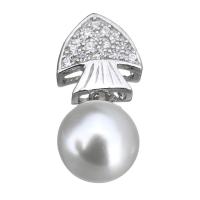 Cultured Pearl Sterling Silver Pendants, 925 Sterling Silver, with Freshwater Pearl, mushroom, micro pave cubic zirconia, 18mm Approx 