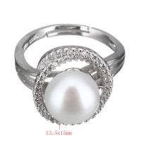Kultivierten Süßwasser Perle Ring, 925 Sterling Silber, mit Natürliche kultivierte Süßwasserperlen, Micro pave Zirkonia & für Frau, 13.5x15mm, Größe:6, verkauft von PC