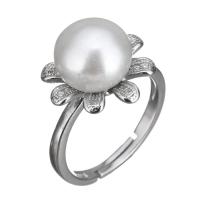 Cultured Freshwater Pearl Finger Ring, 925 Sterling Silver, with Freshwater Pearl, Heart, micro pave cubic zirconia & for woman US Ring 