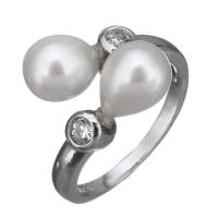Kultivierten Süßwasser Perle Ring, 925 Sterling Silber, mit Natürliche kultivierte Süßwasserperlen, Micro pave Zirkonia & für Frau, 15mm, Größe:6, verkauft von PC