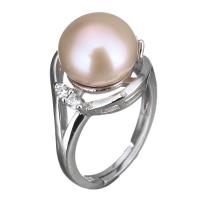Cultured Freshwater Pearl Finger Ring, 925 Sterling Silver, with Freshwater Pearl, micro pave cubic zirconia & for woman, 14mm, US Ring 