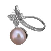 Cultured Freshwater Pearl Finger Ring, 925 Sterling Silver, with Freshwater Pearl, Butterfly, micro pave cubic zirconia & for woman, 25mm, US Ring 