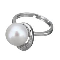 Kultivierten Süßwasser Perle Ring, 925 Sterling Silber, mit Natürliche kultivierte Süßwasserperlen, Micro pave Zirkonia & für Frau, 13x13mm, Größe:6.5, verkauft von PC
