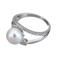 Kultivierten Süßwasser Perle Ring, 925 Sterling Silber, mit Natürliche kultivierte Süßwasserperlen, Micro pave Zirkonia & für Frau, 10.5mm, Größe:6.5, verkauft von PC