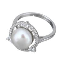 Kultivierten Süßwasser Perle Ring, 925 Sterling Silber, mit Natürliche kultivierte Süßwasserperlen, für Frau & mit kubischem Zirkonia, 14x14.5mm, Größe:6, verkauft von PC