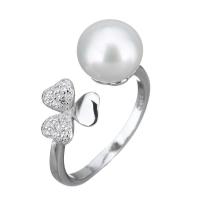 Cultured Freshwater Pearl Finger Ring, 925 Sterling Silver, with Freshwater Pearl, Flower, micro pave cubic zirconia & for woman, 9mm US Ring .5 