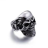 Titanium Steel Finger Ring, Skull & for man & blacken, 8mm 