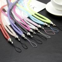 Fashion Mobile Phone Lanyard, Plastic Net Thread Cord, with Rhinestone Clay Pave Bead & Glass & Zinc Alloy, silver color plated, with rhinestone Approx 14 Inch 