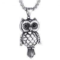 Stainless Steel Sweater Chain Necklace, Titanium Steel, Owl, polished, box chain & for man & with rhinestone & blacken Approx 24 Inch 