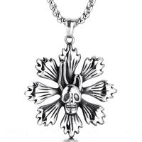 Stainless Steel Sweater Chain Necklace, Titanium Steel, Flower, polished, box chain & for man & blacken Approx 24 Inch 