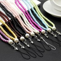 Fashion Mobile Phone Lanyard, Glass Pearl, with Nylon Cord & Zinc Alloy, silver color plated Approx 15.7 Inch 