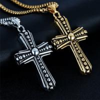 Stainless Steel Sweater Chain Necklace, Titanium Steel, Cross, plated, polished & box chain & for man & blacken Approx 24 Inch 