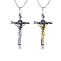 Stainless Steel Sweater Chain Necklace, Titanium Steel, Crucifix Cross, plated, polished & box chain & for man & blacken Approx 24 Inch 