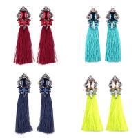 Fashion Tassel Earring, Zinc Alloy, with Nylon Cord & Crystal, brass post pin, antique silver color plated, for woman & faceted & with rhinestone 