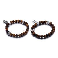 Tiger Eye Stone Bracelets, Titanium Steel, with Tiger Eye, charm bracelet & elastic & Unisex & blacken, 8mm Approx 8 Inch 