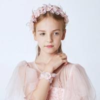 Seidenspinnerei Mode Schmuckset, Stirnband & Armband, mit ABS-Kunststoff-Perlen, Blume, für Kinder, 300x70mm, verkauft von PC
