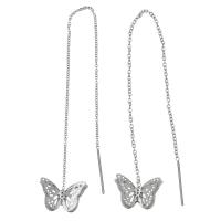 Fashion Stainless Steel Thread Through Earrings, Butterfly, for woman, original color, 128mm 0.8mm 