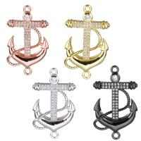 Cubic Zirconia Micro Pave Brass Connector, Anchor, plated, micro pave cubic zirconia & 1/1 loop Approx 1.5mm 