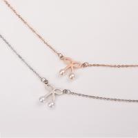 Titanium Steel Anklet, with Plastic Pearl, with 2Inch extender chain, Bowknot, plated, oval chain & for woman Approx 8 Inch 