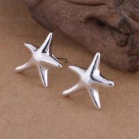 Brass Stud Earring, Starfish, real silver plated, for woman, lead & cadmium free 