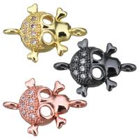 Cubic Zirconia Micro Pave Brass Connector, Skull, plated, micro pave cubic zirconia & 1/1 loop Approx 1.5mm 