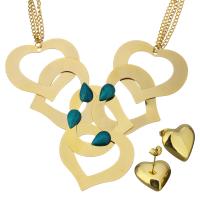 Turquoise Stainless Steel Jewelry Sets, earring & necklace, with Synthetic Turquoise, with 1.5Inch extender chain, Heart, gold color plated, twist oval chain & for woman & 2.5mm Approx 19.5 Inch 
