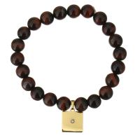 Tiger Eye Stone Bracelets, with Stainless Steel, Rectangle, gold color plated, charm bracelet & for woman & with rhinestone 8mm Approx 7 Inch 