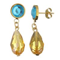Crystal Drop Earring, Stainless Steel, with Crystal, Teardrop, gold color plated, for woman & faceted, 35mm 