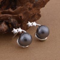 Brass Stud Earring, with South Sea Shell, Star, real silver plated, for woman lead & cadmium free 