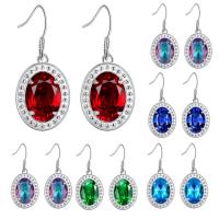 Cubic Zircon Brass Earring, Flat Oval, real silver plated, for woman & with cubic zirconia lead & cadmium free 