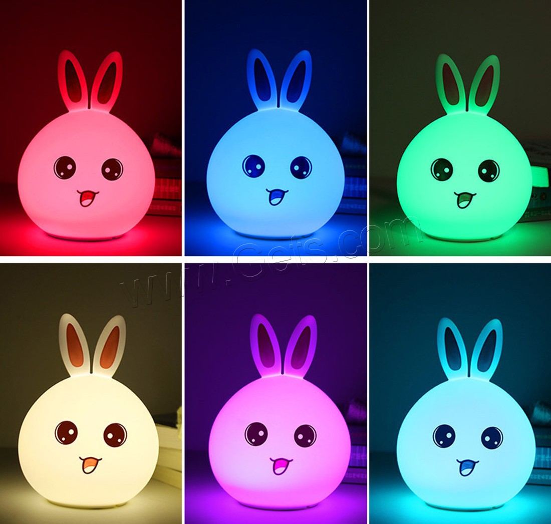 LED Colorful Night Lamp, ABS Plastic, with Silicone, Rabbit, with USB interface & with LED light & change color automaticly & different styles for choice & different designs for choice, 120x163mm, Sold By PC