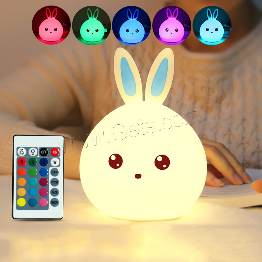 LED Colorful Night Lamp, ABS Plastic, with Silicone, Rabbit, with USB interface & with LED light & change color automaticly & different styles for choice & different designs for choice, 120x163mm, Sold By PC