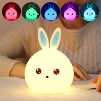 LED Colorful Night Lamp, ABS Plastic, with Silicone, Rabbit, with USB interface & with LED light & change color automaticly  