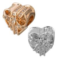 Cubic Zirconia Micro Pave Brass European Bead, Heart, plated, micro pave cubic zirconia & without troll Approx 4.5mm 