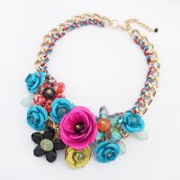 Zinc Alloy Necklace, with aluminum flower ornament & Nylon Cord & Crystal, with 5cm extender chain, Flower, gold color plated, twist oval chain & for woman & faceted lead & cadmium free, 43mm Approx 18 Inch 