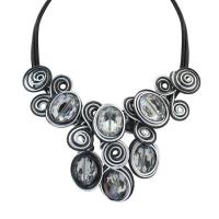 Zinc Alloy Necklace, with PU Leather & Glass, platinum color plated, for woman & faceted, lead & cadmium free, 480mm Approx 18.5 Inch 