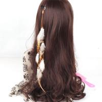 Wig Clip, Iron, with Feather & Velveteen Cord & Wood, plated, Bohemian style & for woman 