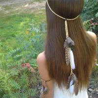 Velveteen Cord Headband, with Feather & Wood, Bohemian style & for woman Approx 64 Inch 