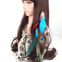 Wig Clip, Iron, with Feather & Velveteen Cord, plated, Bohemian style & for woman Inch 