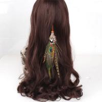 Wig Clip, Velveteen Cord, with Feather & Wood, Bohemian style & for woman Approx 19 Inch 