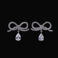 Cubic Zircon Brass Earring, Bowknot, platinum plated, micro pave cubic zirconia & for woman, nickel, lead & cadmium free, 20mm 