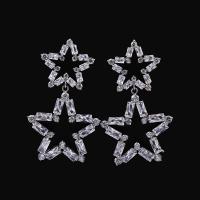 Cubic Zircon Brass Earring, Star, platinum plated, for woman & with cubic zirconia, nickel, lead & cadmium free, 25mm 
