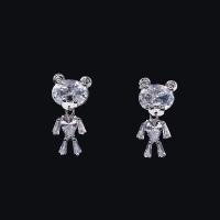 Cubic Zircon Brass Earring, Bear, platinum plated, for woman & with cubic zirconia, nickel, lead & cadmium free, 15mm 