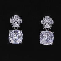 Cubic Zircon Brass Earring, Square, platinum plated, for woman & with cubic zirconia, nickel, lead & cadmium free, 15mm 