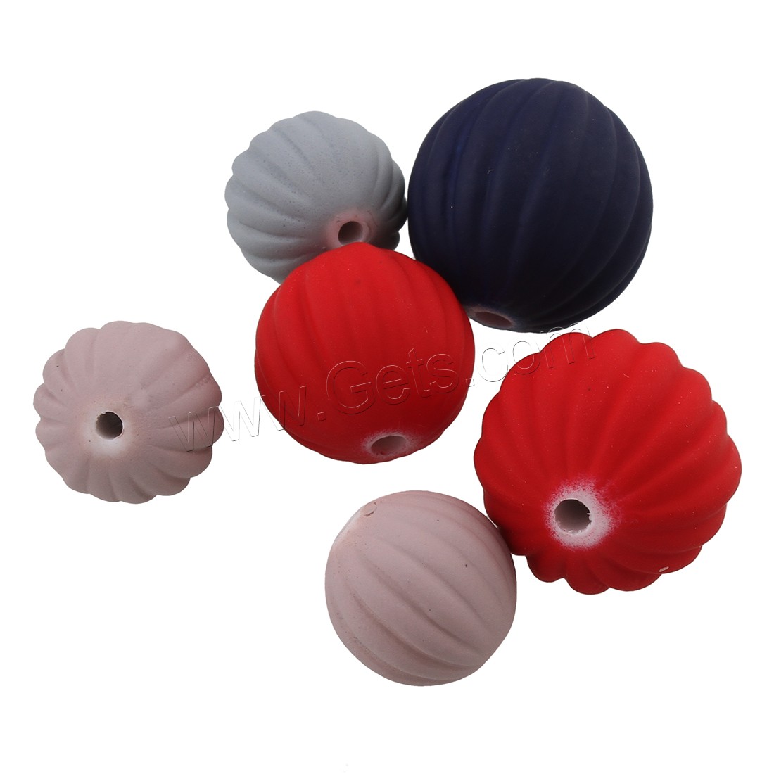 Gummierte Acryl-Perlen, Acryl, rund, verschiedene Größen vorhanden, gemischte Farben, Bohrung:ca. 1mm, verkauft von Tasche