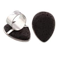 lava Anillo de dedo abierto, con metal, Gota, unisexo & ajustable, Negro, 30x40x30mm, tamaño:7.5, Vendido por UD