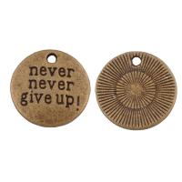Zinc Alloy Flat Round Pendants, word never give up, antique bronze color plated, lead & cadmium free Approx 1mm 